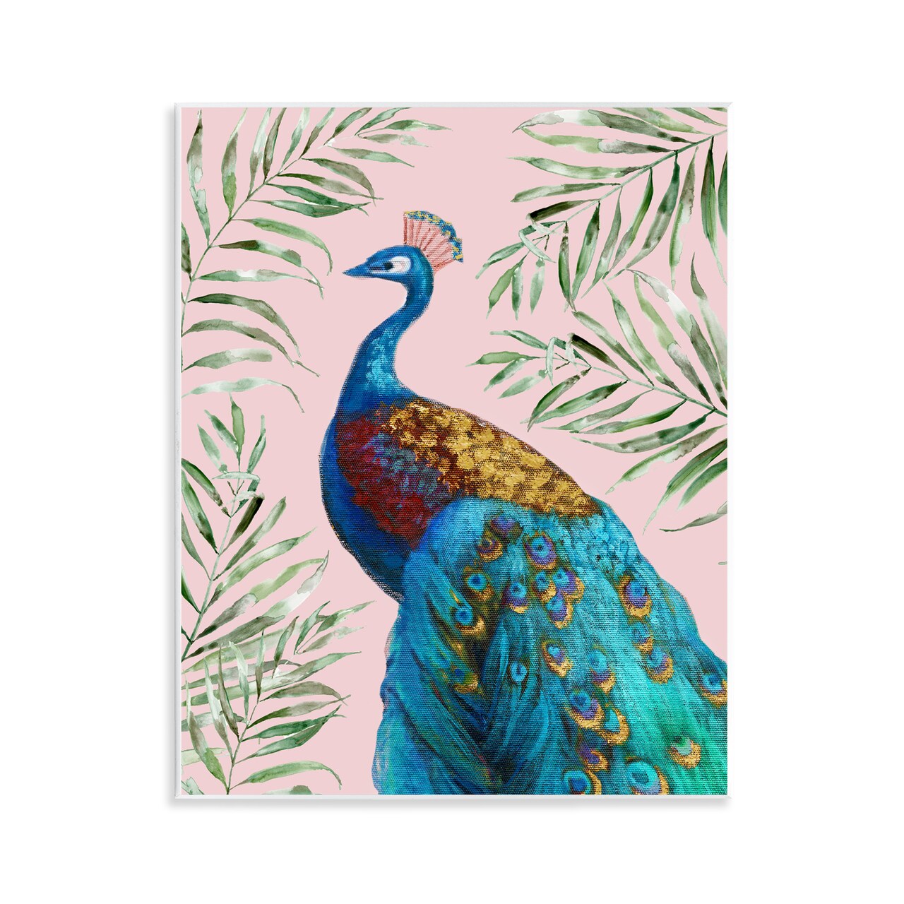 Stupell Industries Elegant Peacock & Palm Sprigs Wall Plaque Design by Nan
